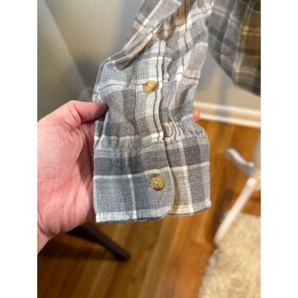 Marine Layer Plaid Flannel Shirt Small S Grey Tan Split Back Cotton Soft Detail - Picture 6 of 9